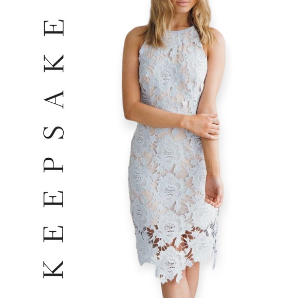 KEEPSAKE the Label Dresses & Skirts - Keepsake | Small | Pastel Blue Lace Nude Lined High-Neck True Love Midi Dress